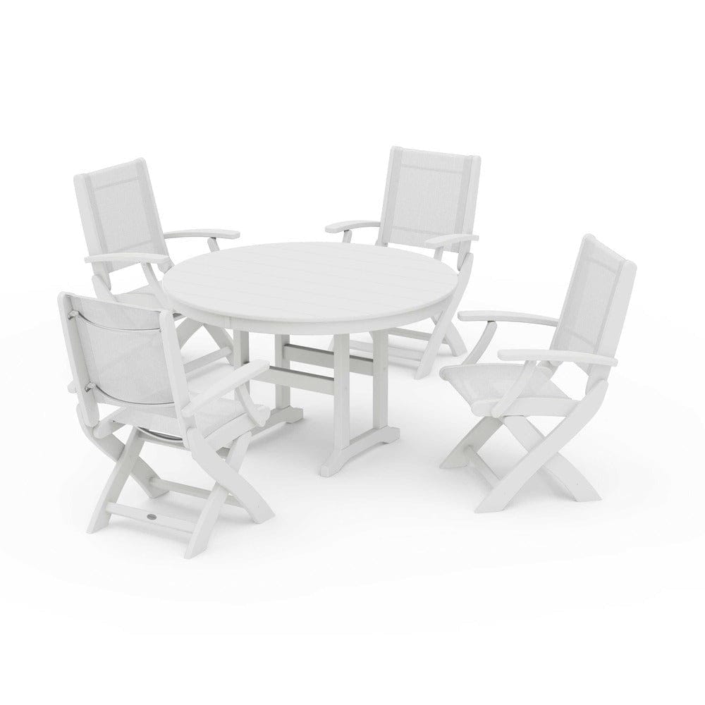 POLYWOOD® Outdoor Furniture POLYWOOD® - Coastal Folding Chair 5-Piece Round Dining Set - PWS1357