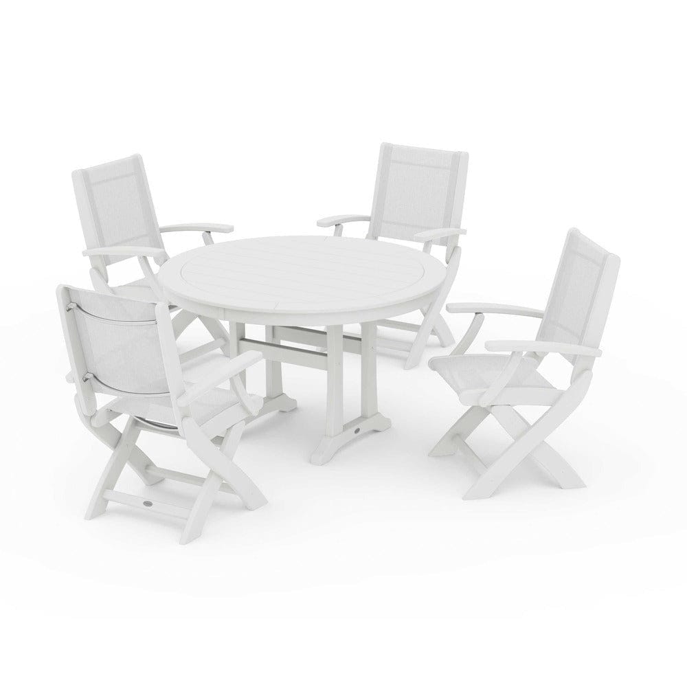 POLYWOOD® Outdoor Furniture POLYWOOD® - Coastal Folding Chair 5-Piece Round Dining Set with Trestle Legs - PWS1120