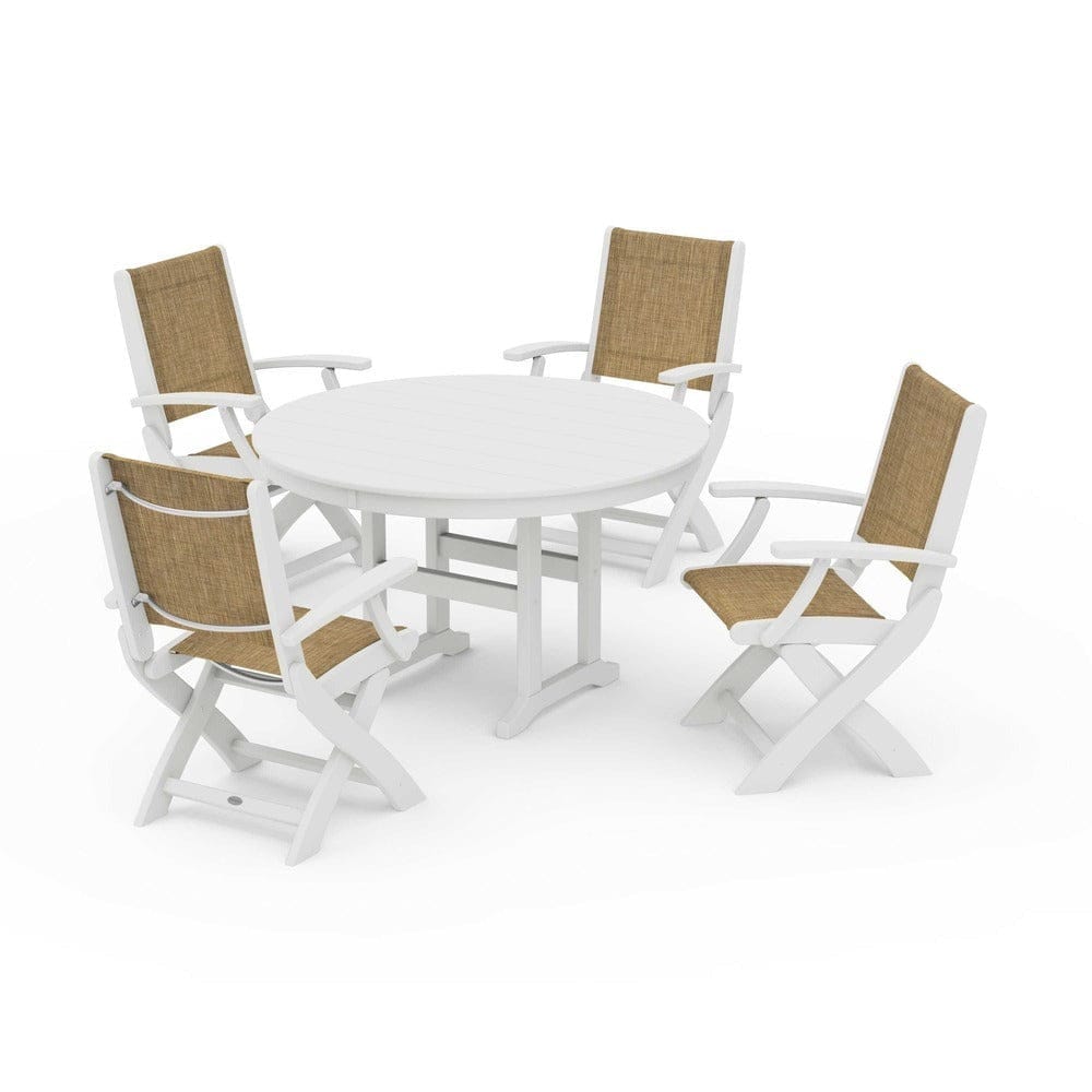 POLYWOOD® Outdoor Furniture POLYWOOD® - Coastal Folding Chair 5-Piece Round Dining Set - PWS1357