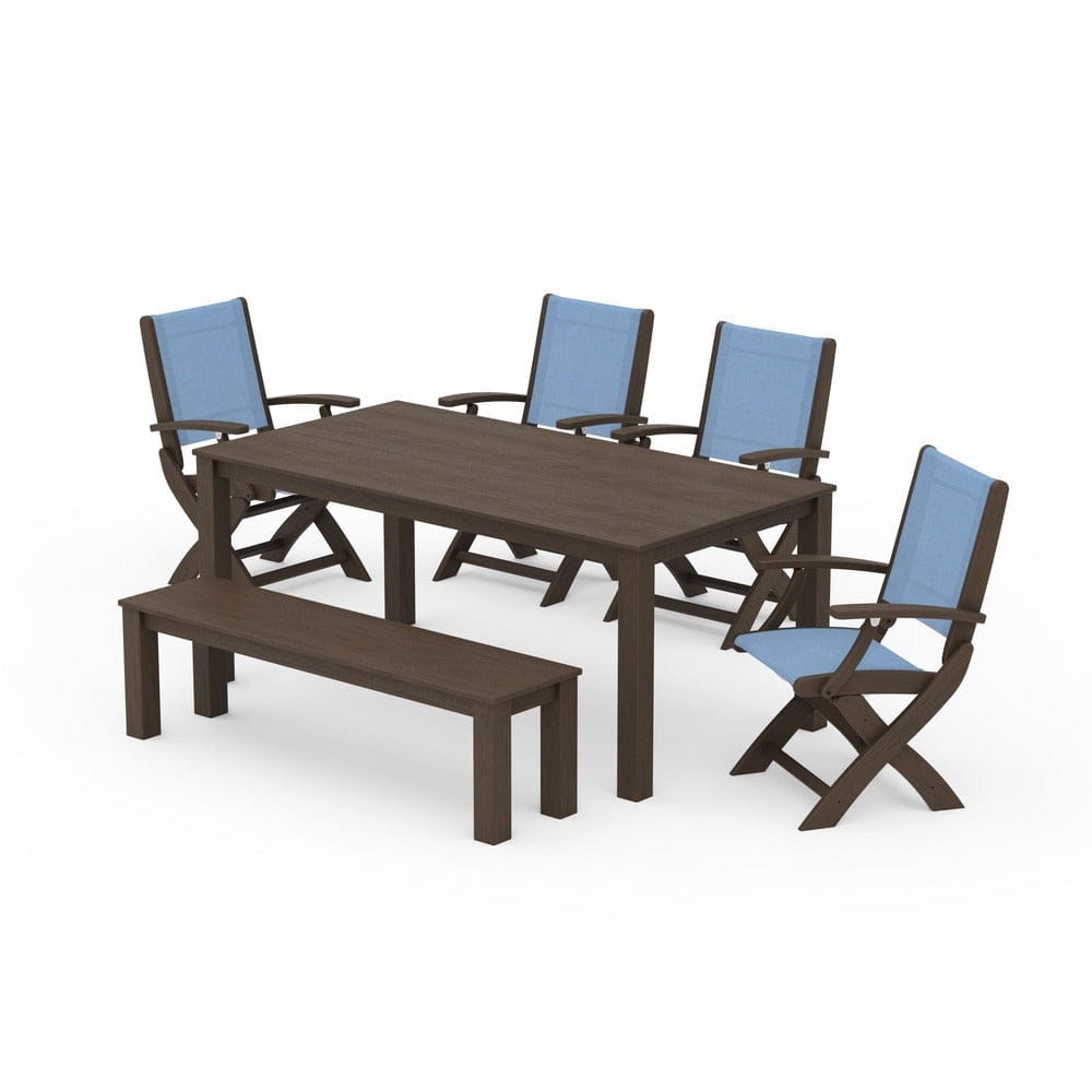 POLYWOOD® Outdoor Furniture POLYWOOD® - Coastal Folding Chair 6-Piece Parsons Dining Set with Bench - PWS2272