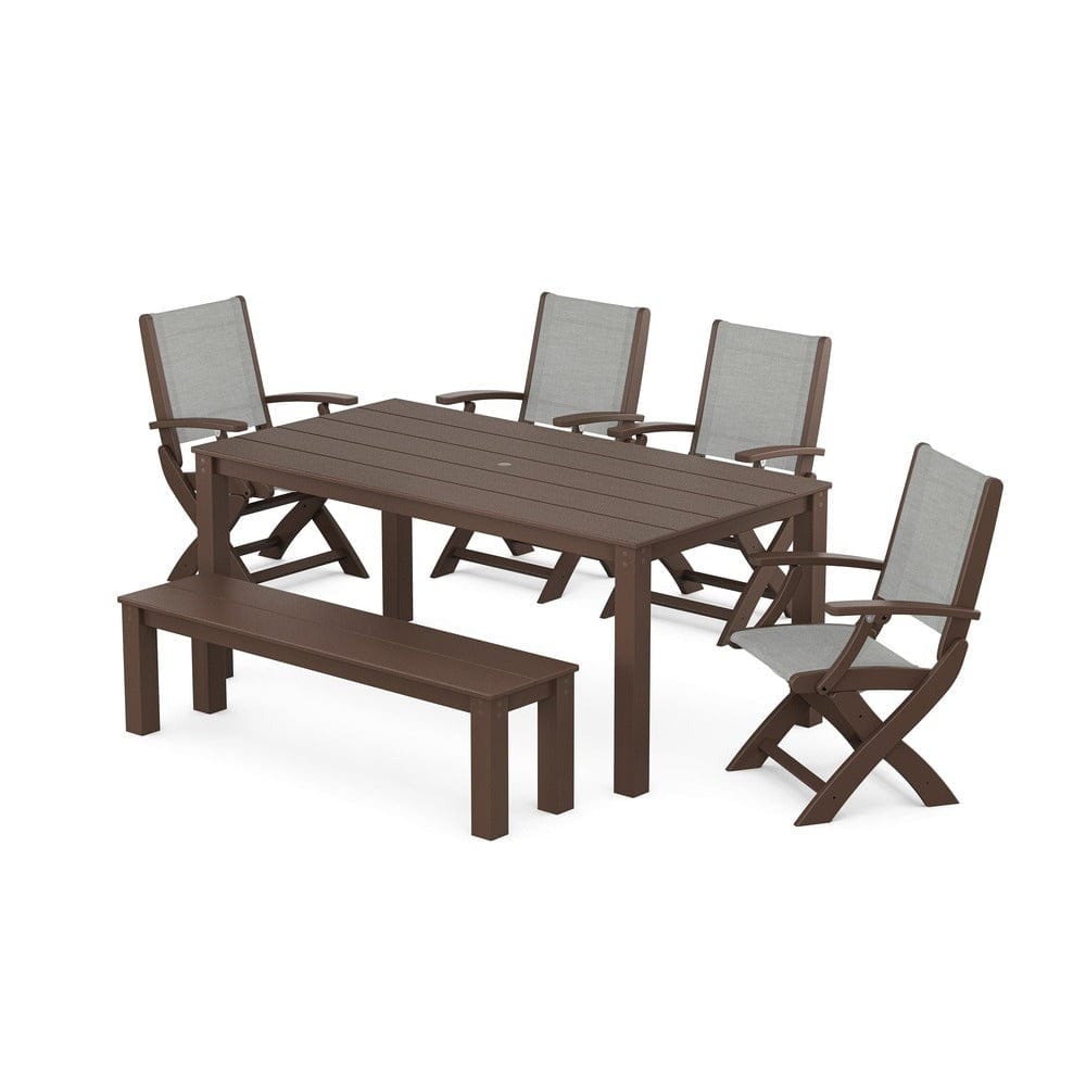 POLYWOOD® - Coastal Folding Chair 6-Piece Parsons Dining Set with Bench - PWS2272 Outdoor Furniture POLYWOOD®