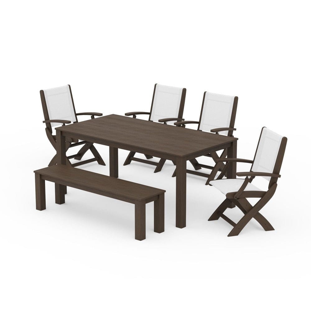 POLYWOOD® Outdoor Furniture POLYWOOD® - Coastal Folding Chair 6-Piece Parsons Dining Set with Bench - PWS2272
