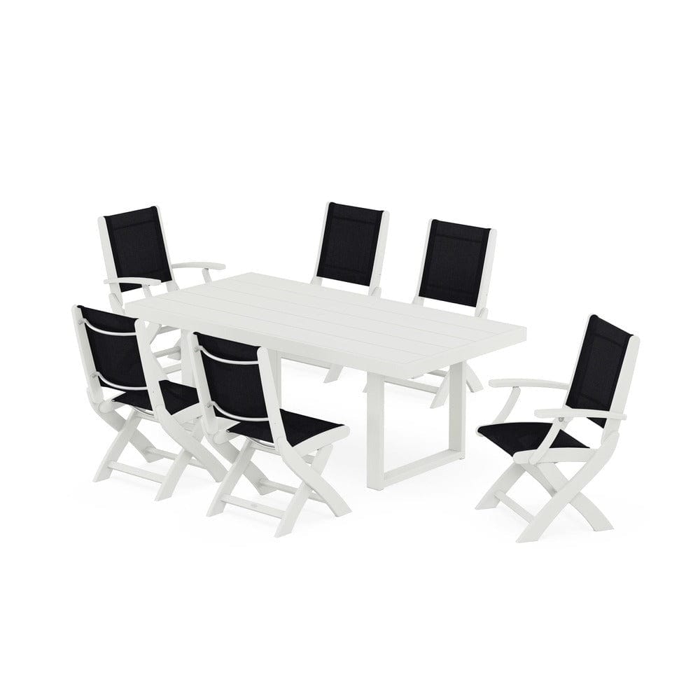 POLYWOOD® Outdoor Furniture POLYWOOD® - Coastal Folding Chair 7-Piece Dining Set with Trestle Legs - PWS871