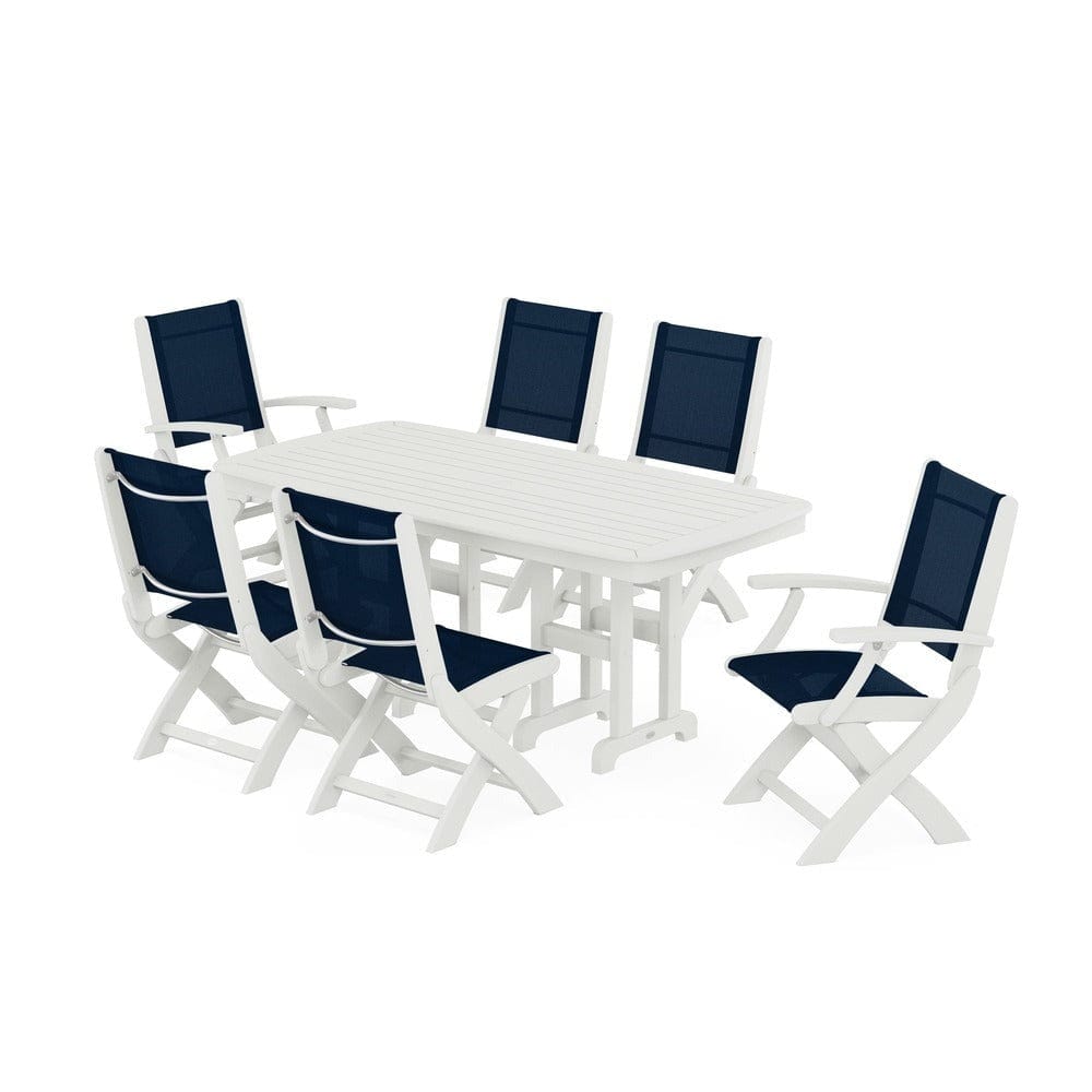 POLYWOOD® Outdoor Furniture POLYWOOD® - Coastal Folding Chair 7-Piece Dining Set - PWS1264