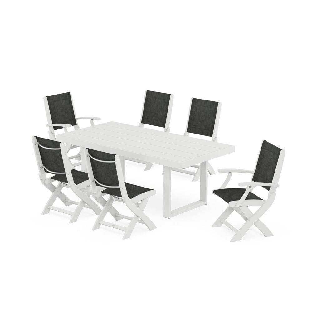 POLYWOOD® Outdoor Furniture POLYWOOD® - Coastal Folding Chair 7-Piece Dining Set with Trestle Legs - PWS871