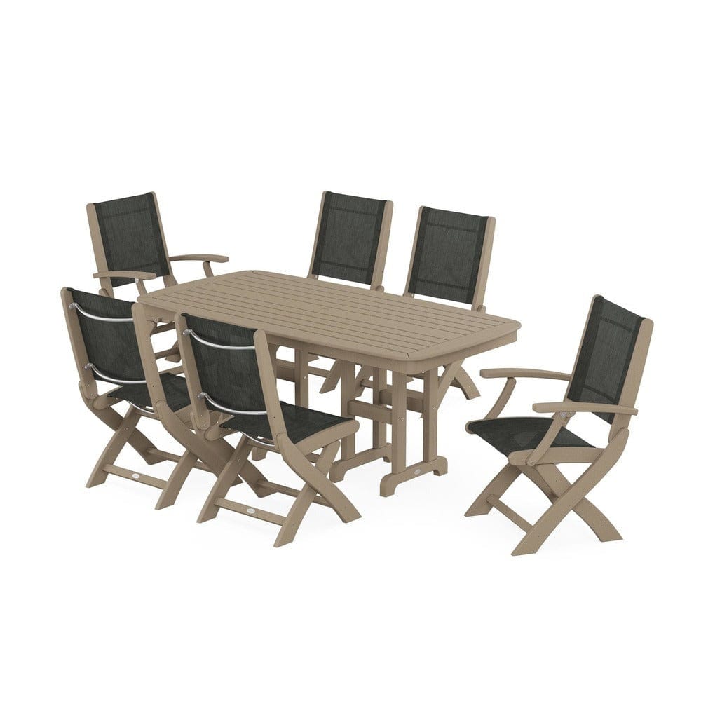 POLYWOOD® Outdoor Furniture POLYWOOD® - Coastal Folding Chair 7-Piece Dining Set - PWS1264