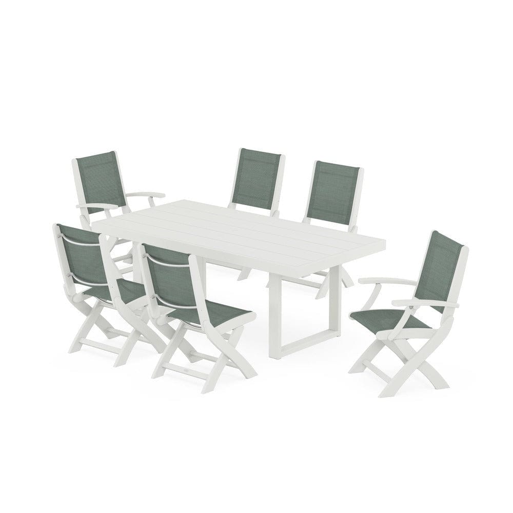 POLYWOOD® Outdoor Furniture POLYWOOD® - Coastal Folding Chair 7-Piece Dining Set with Trestle Legs - PWS871