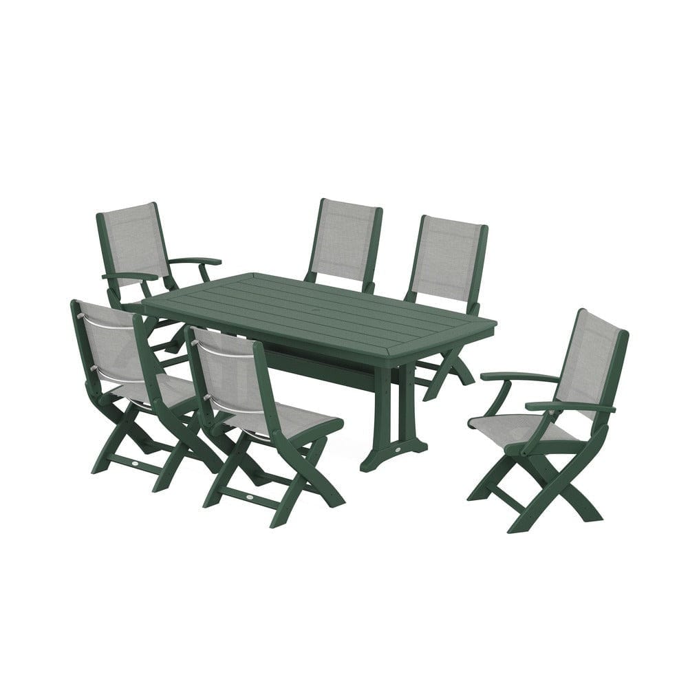 POLYWOOD® - Coastal Folding Chair 7-Piece Dining Set with Trestle Legs - PWS1037 Outdoor Furniture POLYWOOD®