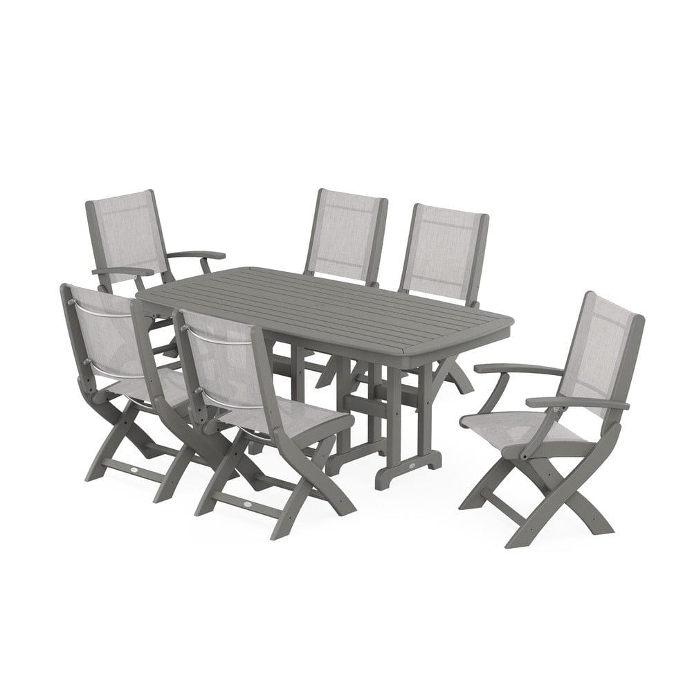 POLYWOOD® Outdoor Furniture POLYWOOD® - Coastal Folding Chair 7-Piece Dining Set - PWS1264
