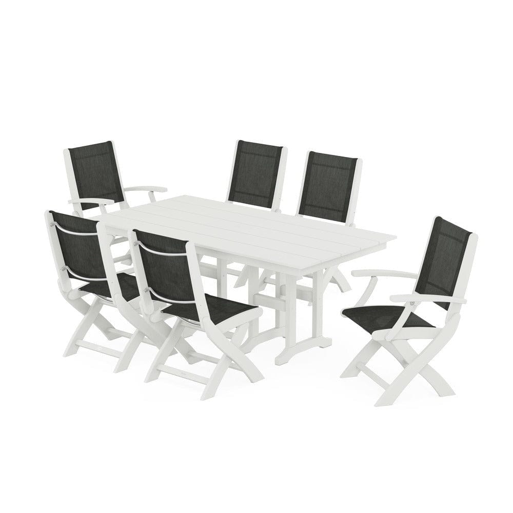 POLYWOOD® Outdoor Furniture POLYWOOD® - Coastal Folding Chair 7-Piece Farmhouse Dining Set - PWS1176