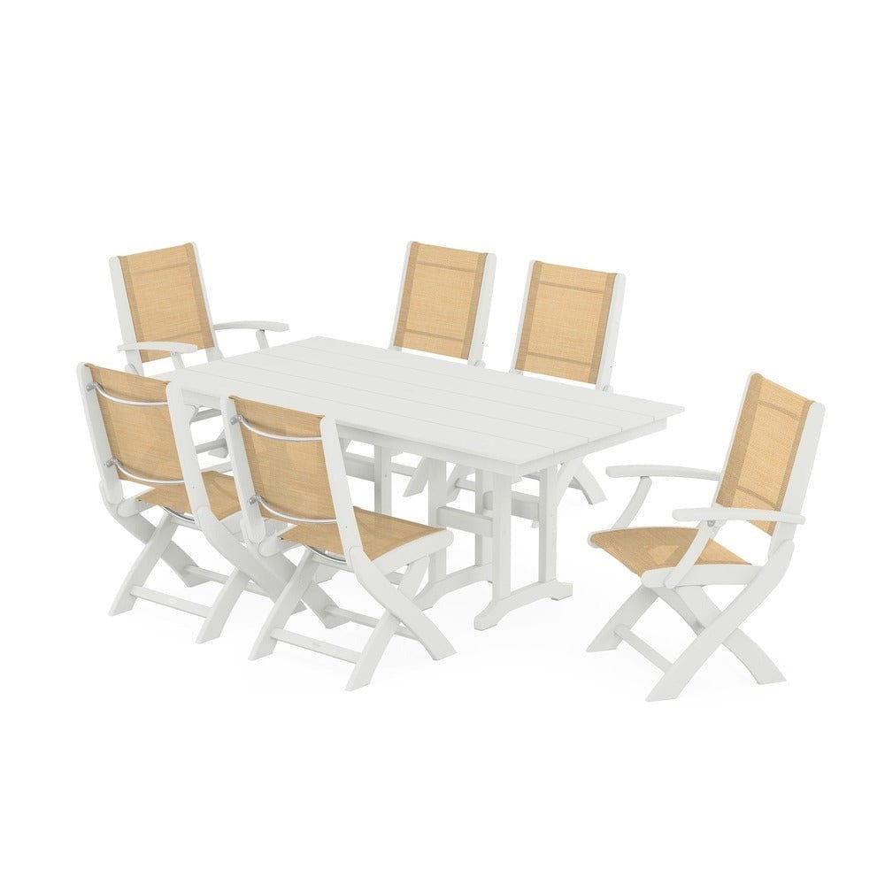 POLYWOOD® Outdoor Furniture POLYWOOD® - Coastal Folding Chair 7-Piece Farmhouse Dining Set - PWS1176