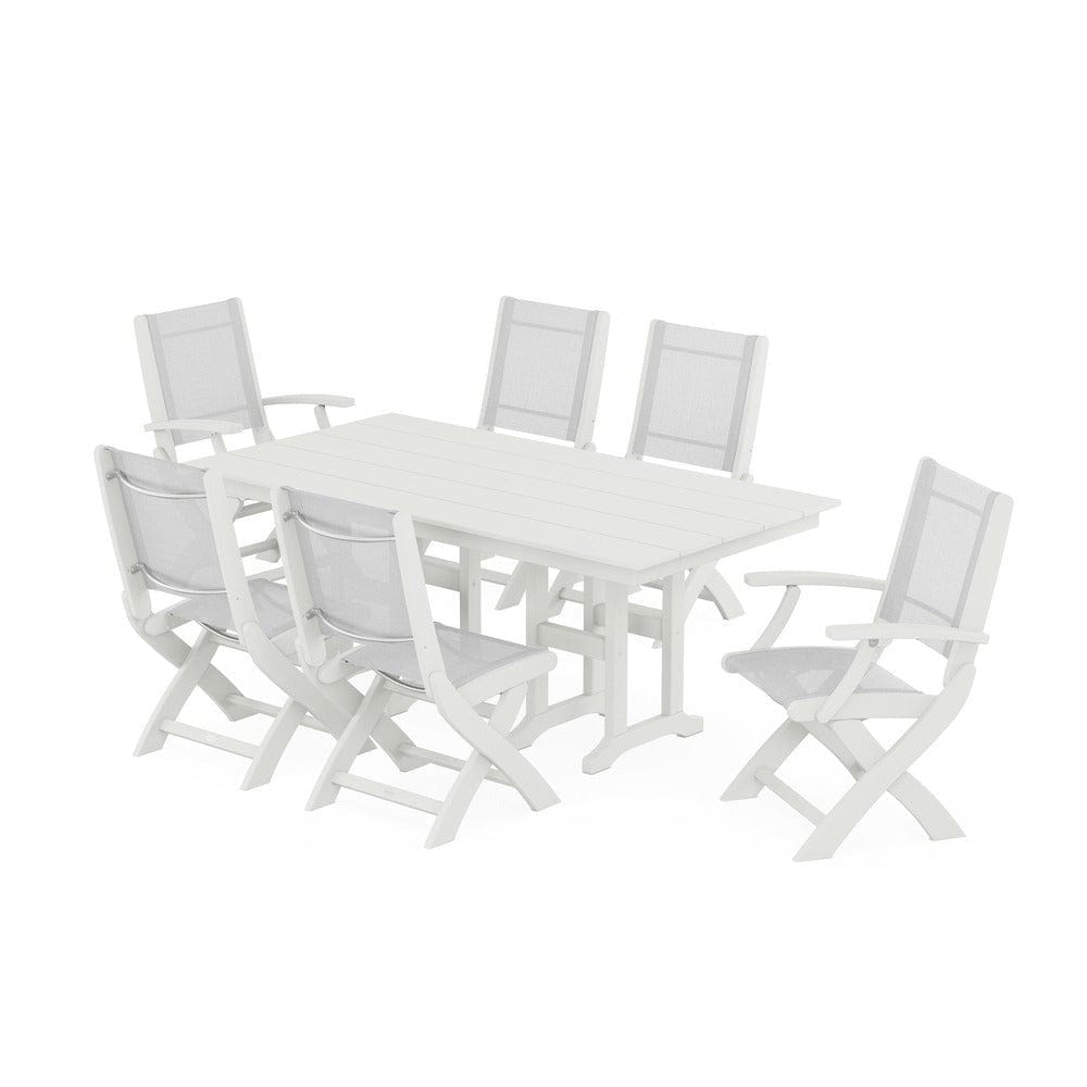 POLYWOOD® Outdoor Furniture POLYWOOD® - Coastal Folding Chair 7-Piece Farmhouse Dining Set - PWS1176
