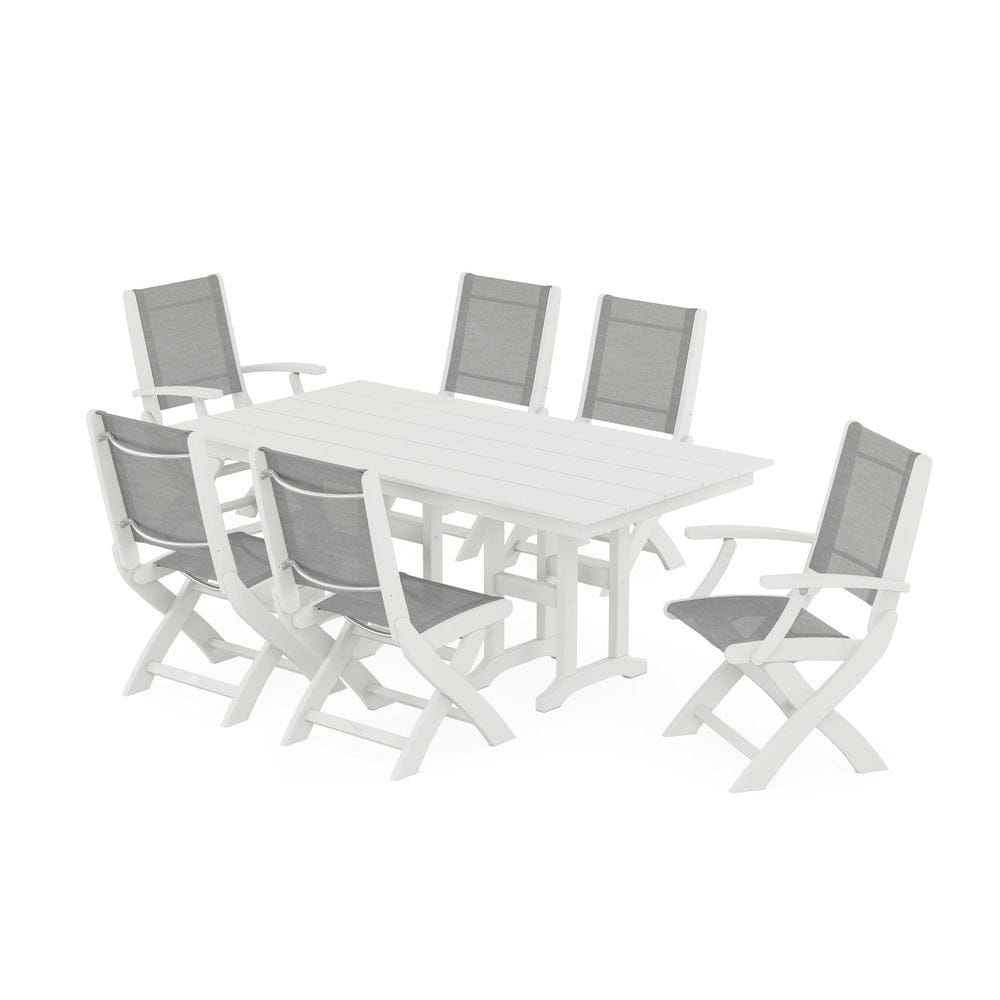 POLYWOOD® Outdoor Furniture POLYWOOD® - Coastal Folding Chair 7-Piece Farmhouse Dining Set - PWS1176