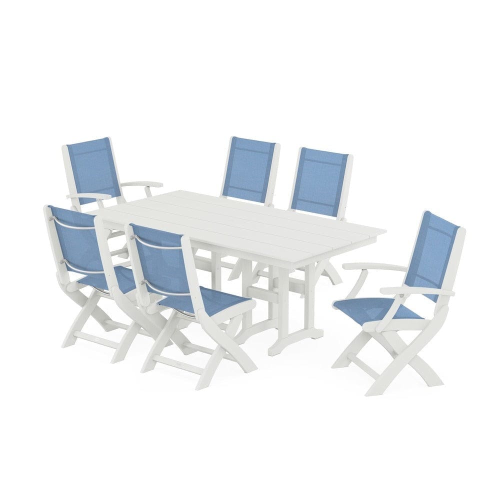 POLYWOOD® Outdoor Furniture POLYWOOD® - Coastal Folding Chair 7-Piece Farmhouse Dining Set - PWS1176