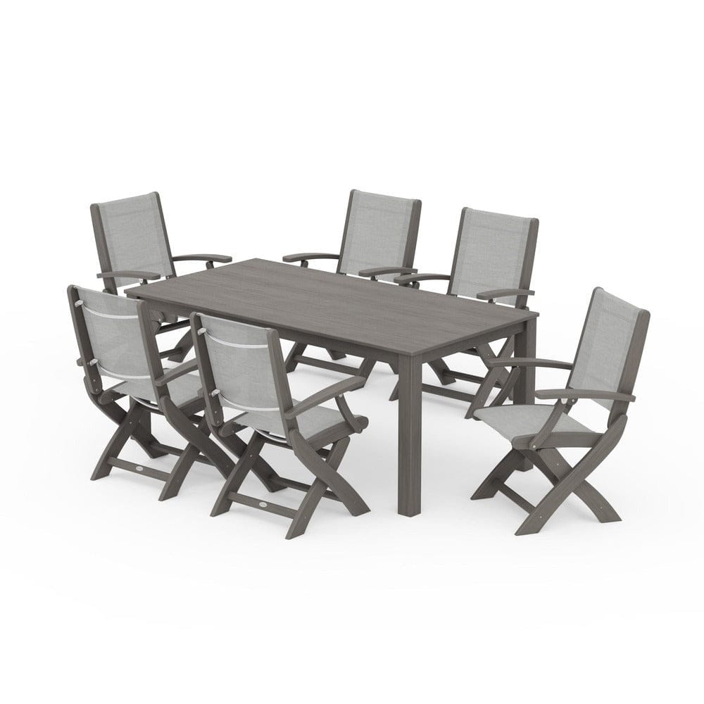 POLYWOOD® Outdoor Furniture POLYWOOD® - Coastal Folding Chair 7-Piece Parsons Dining Set - PWS2271