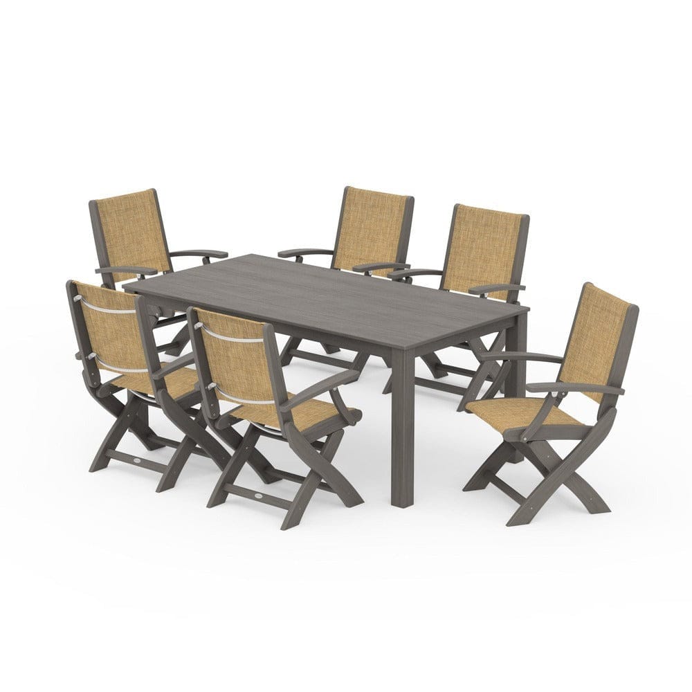 POLYWOOD® Outdoor Furniture POLYWOOD® - Coastal Folding Chair 7-Piece Parsons Dining Set - PWS2271