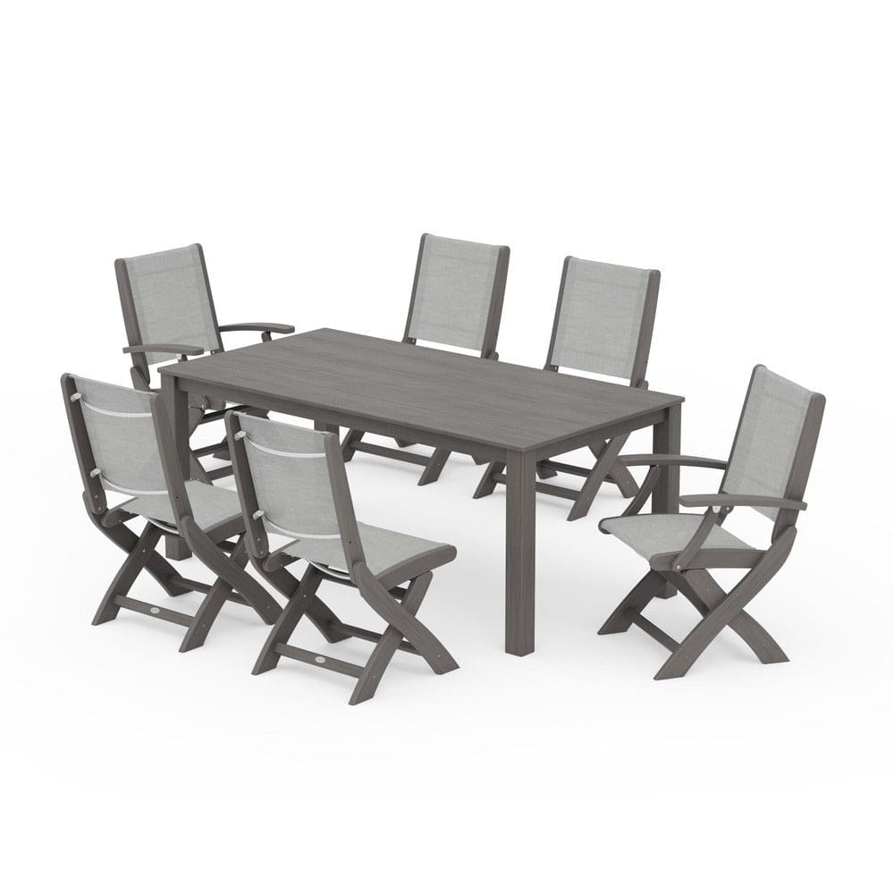 POLYWOOD® Outdoor Furniture POLYWOOD® - Coastal Folding Chair 7-Piece Parsons Dining Set - PWS2270