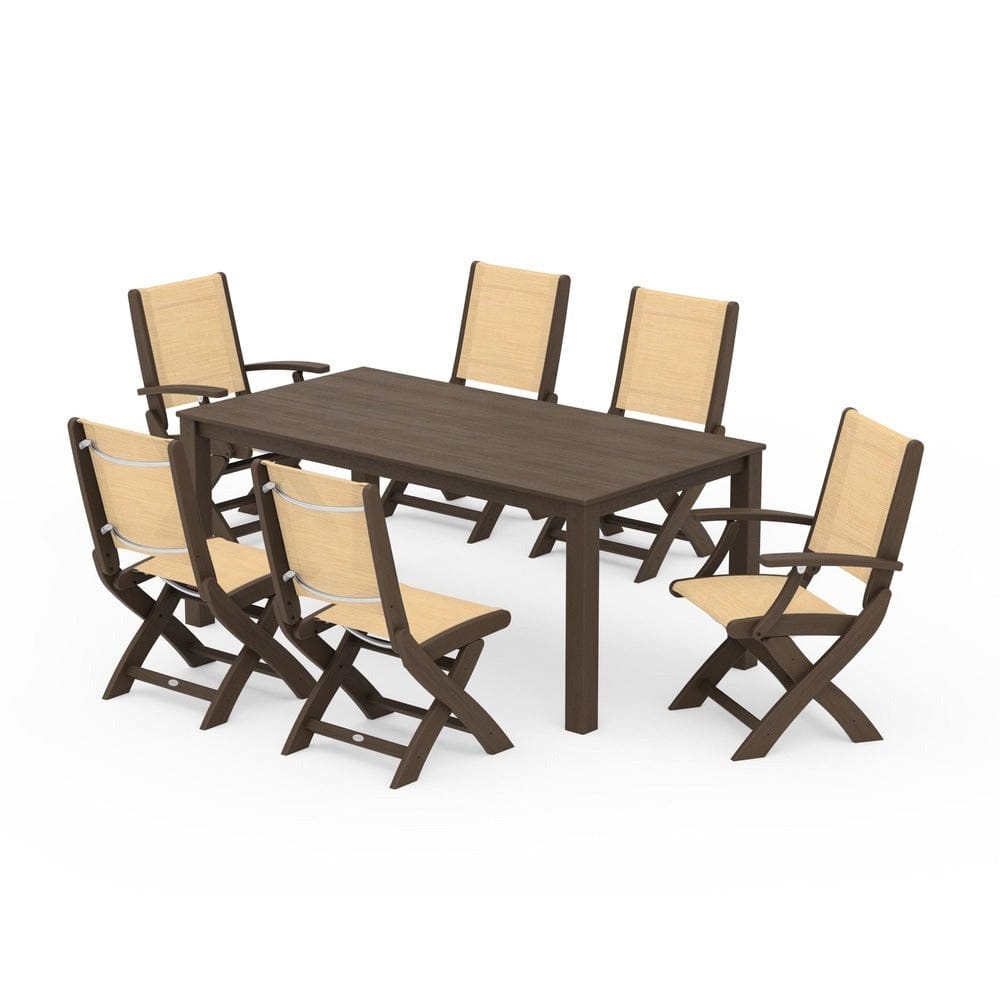 POLYWOOD® Outdoor Furniture POLYWOOD® - Coastal Folding Chair 7-Piece Parsons Dining Set - PWS2270