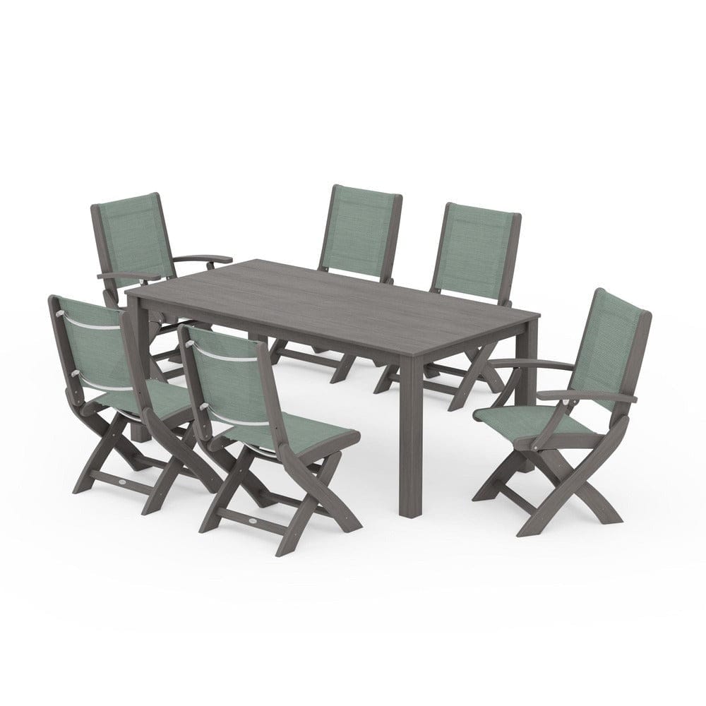 POLYWOOD® Outdoor Furniture POLYWOOD® - Coastal Folding Chair 7-Piece Parsons Dining Set - PWS2270