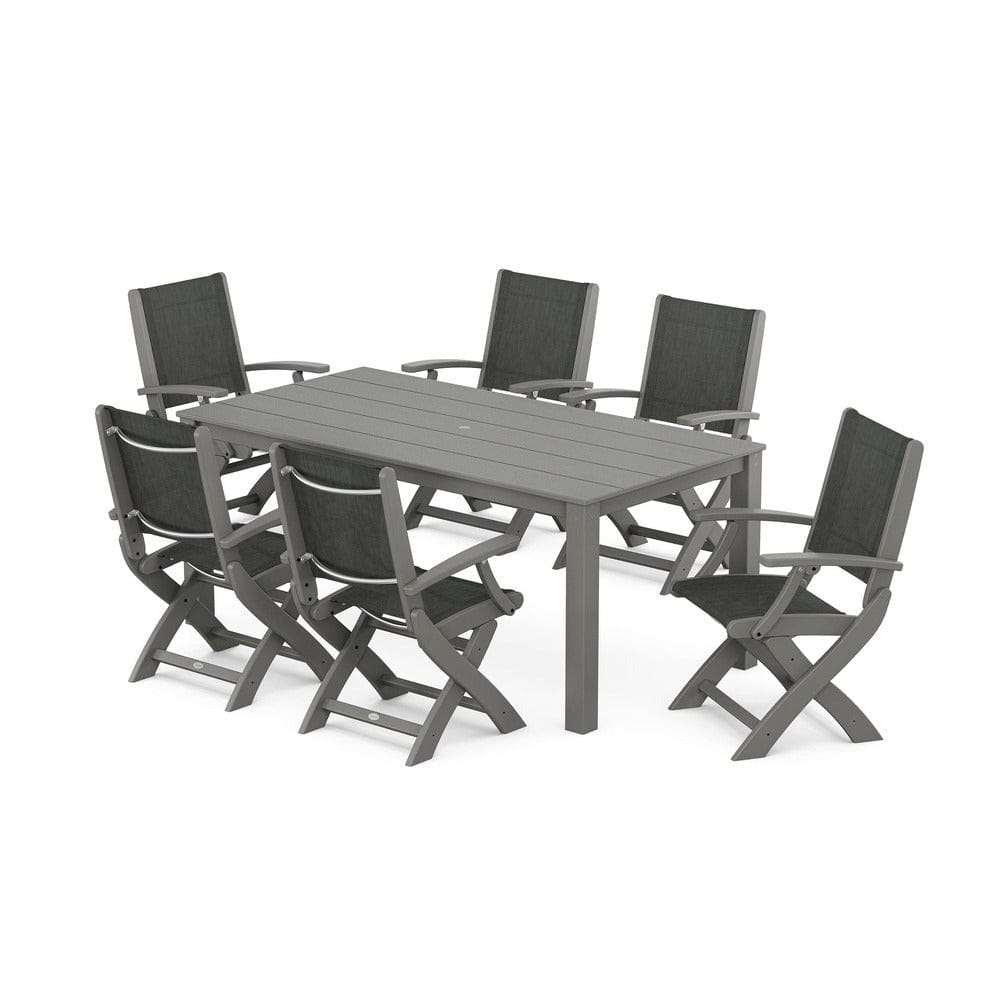 POLYWOOD® Outdoor Furniture POLYWOOD® - Coastal Folding Chair 7-Piece Parsons Dining Set - PWS2271