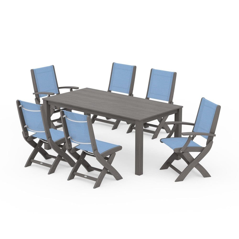 POLYWOOD® Outdoor Furniture Driftwood / Poolside Sling POLYWOOD® - Coastal Folding Chair 7-Piece Parsons Dining Set - PWS2270