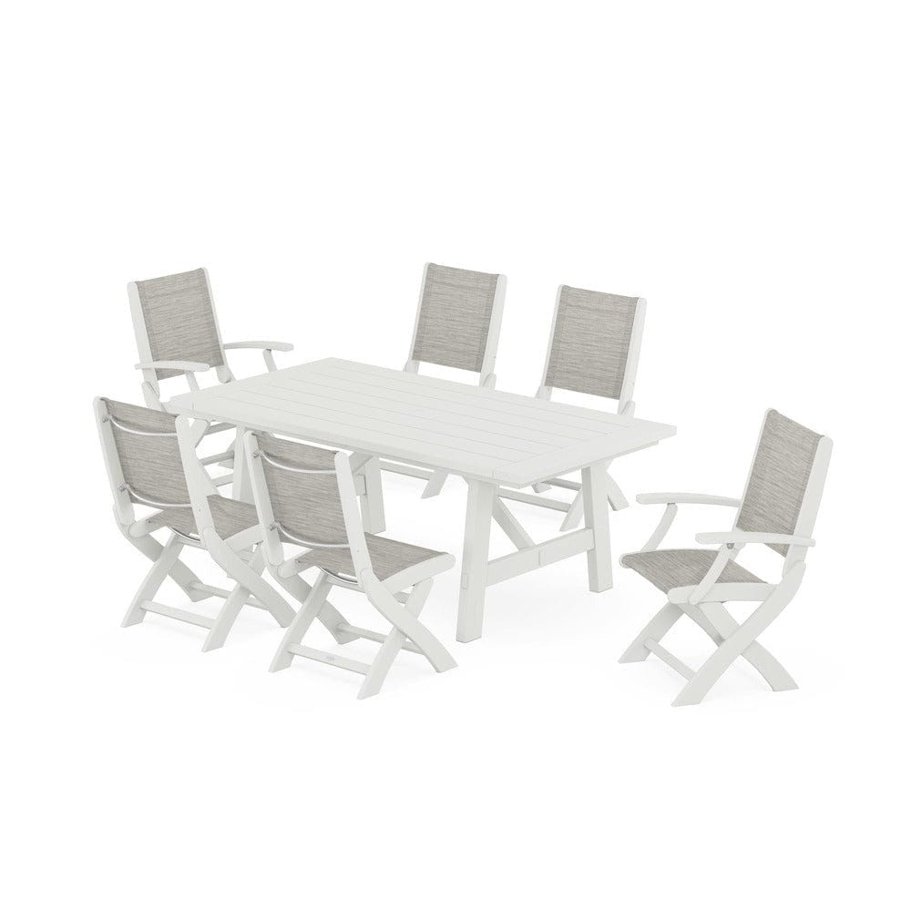POLYWOOD® Outdoor Furniture POLYWOOD® - Coastal Folding Chair 7-Piece Rustic Farmhouse Dining Set - PWS1078