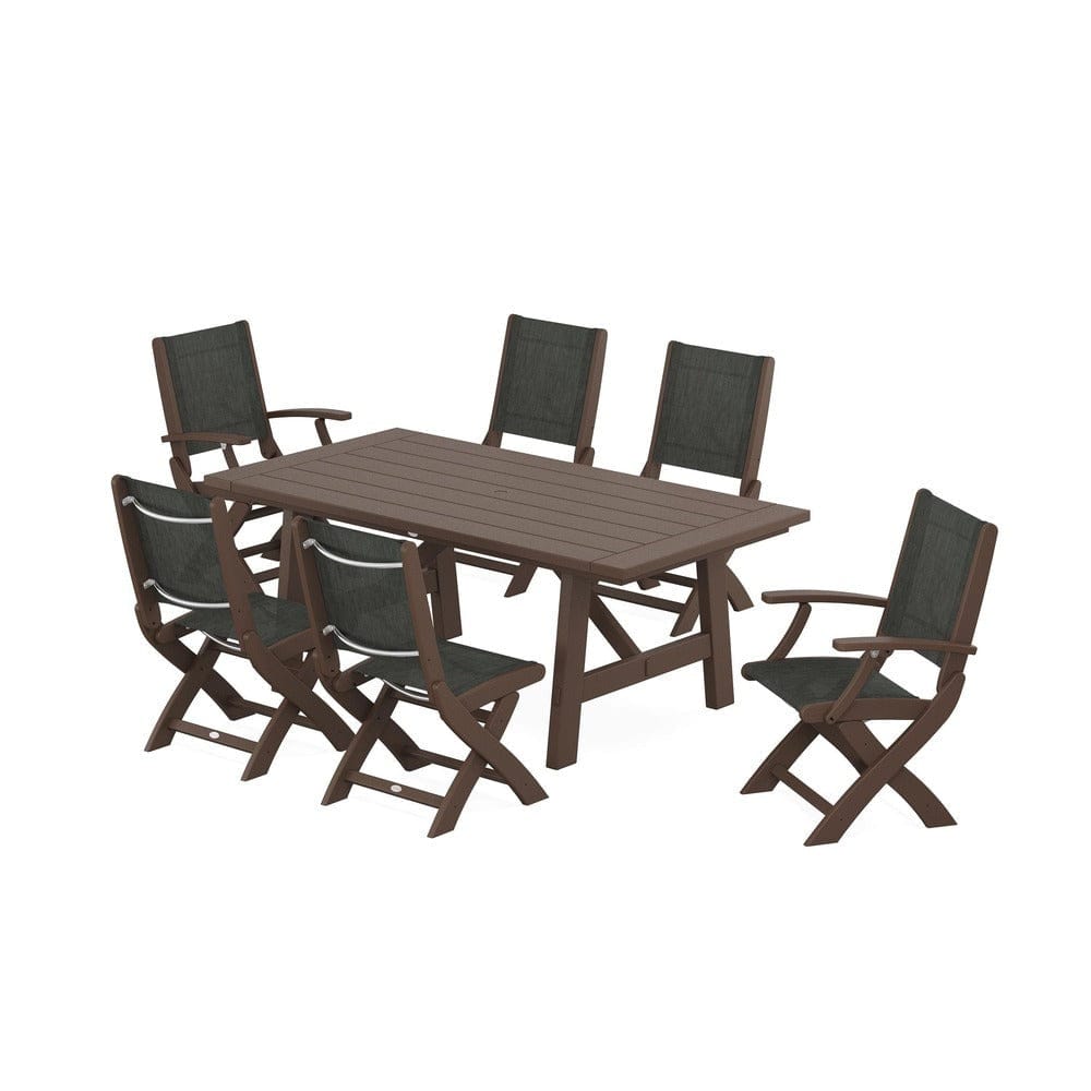 POLYWOOD® Outdoor Furniture POLYWOOD® - Coastal Folding Chair 7-Piece Rustic Farmhouse Dining Set - PWS1078