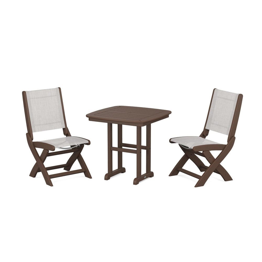 POLYWOOD® Outdoor Furniture Mahogany / Parchment Sling POLYWOOD® - Coastal Folding Side Chair 3-Piece Dining Set - PWS1207
