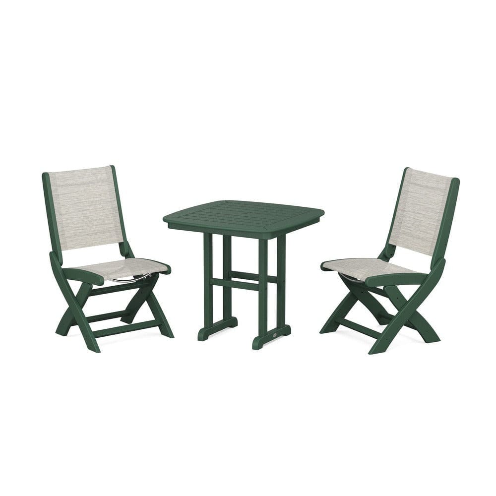 POLYWOOD® Outdoor Furniture Green / Birch Sling POLYWOOD® - Coastal Folding Side Chair 3-Piece Dining Set - PWS1207