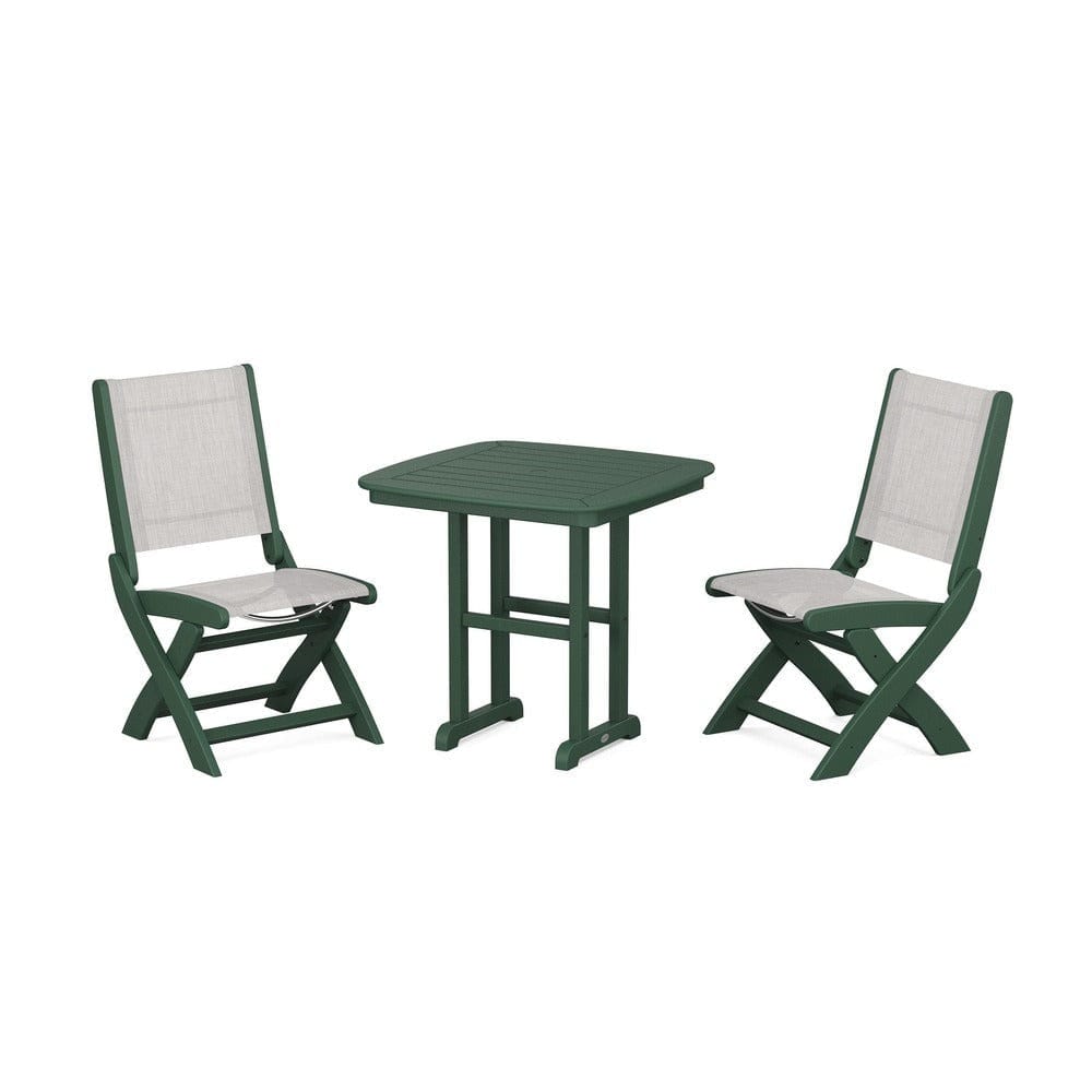 POLYWOOD® Outdoor Furniture Green / Parchment Sling POLYWOOD® - Coastal Folding Side Chair 3-Piece Dining Set - PWS1207