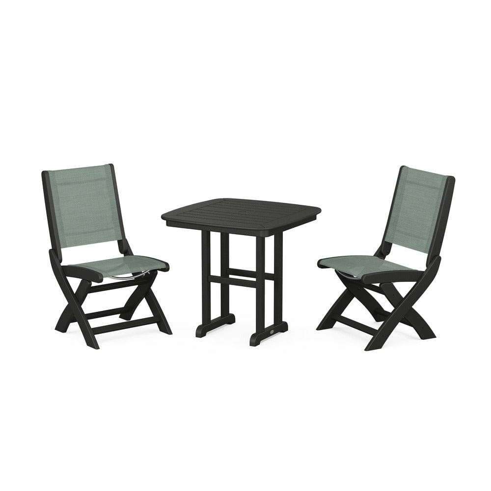 POLYWOOD® Outdoor Furniture Black / Dupioni Sea Mist Sling POLYWOOD® - Coastal Folding Side Chair 3-Piece Dining Set - PWS1207