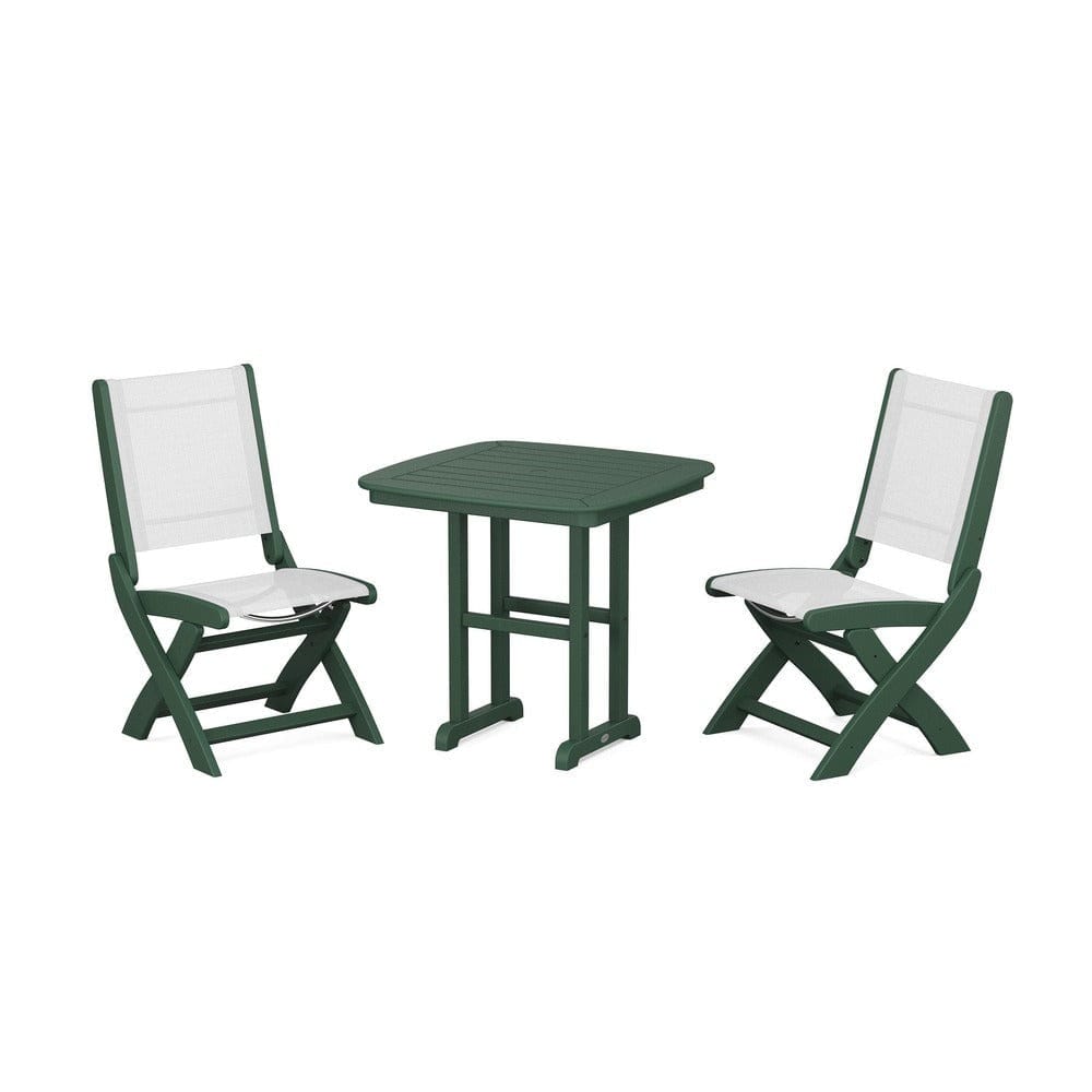 POLYWOOD® Outdoor Furniture Green / White Sling POLYWOOD® - Coastal Folding Side Chair 3-Piece Dining Set - PWS1207