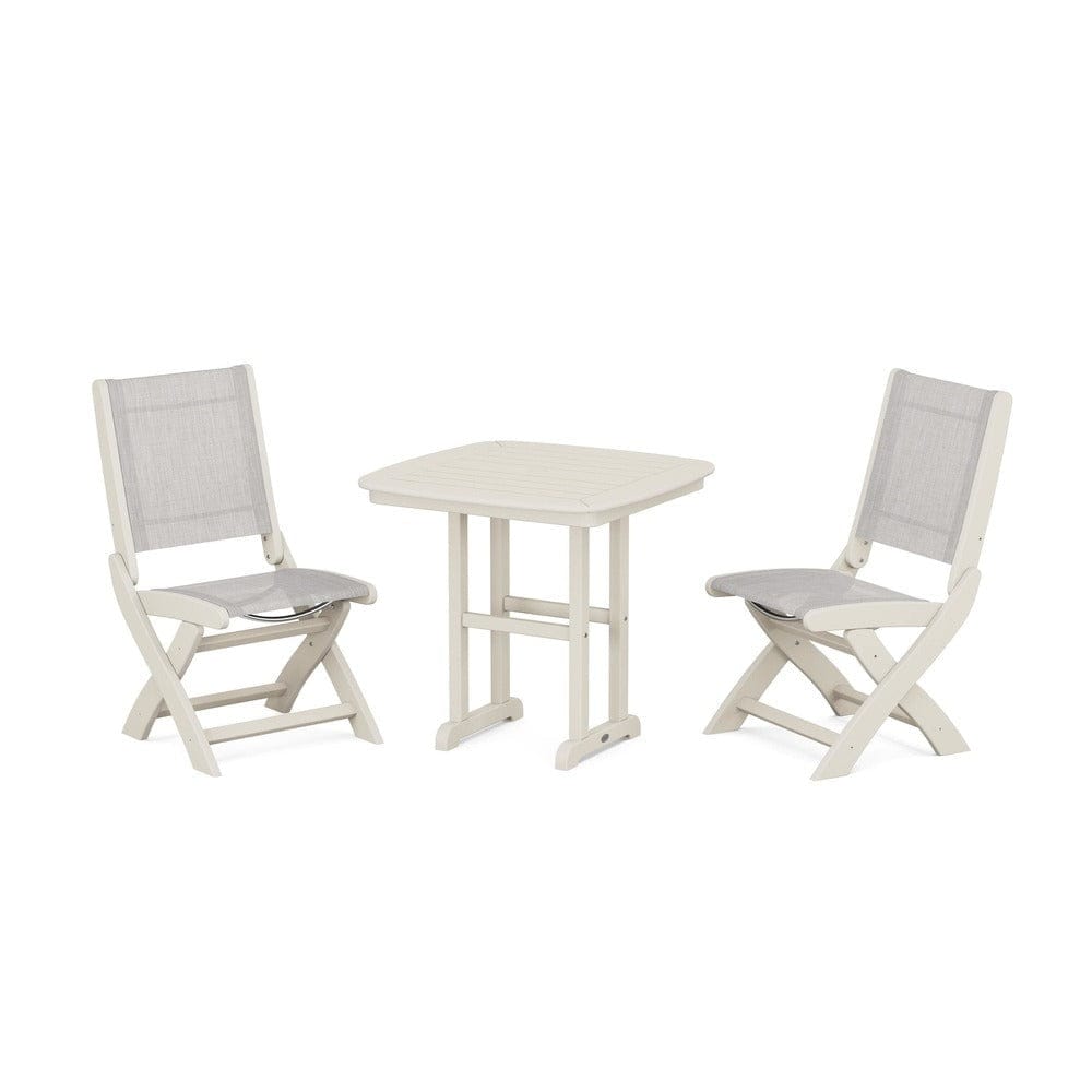 POLYWOOD® Outdoor Furniture Sand / Parchment Sling POLYWOOD® - Coastal Folding Side Chair 3-Piece Dining Set - PWS1207
