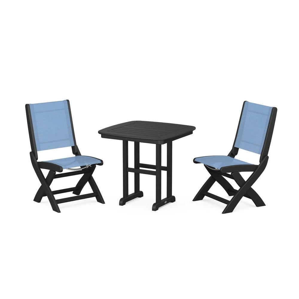 POLYWOOD® Outdoor Furniture Black / Poolside Sling POLYWOOD® - Coastal Folding Side Chair 3-Piece Dining Set - PWS1207