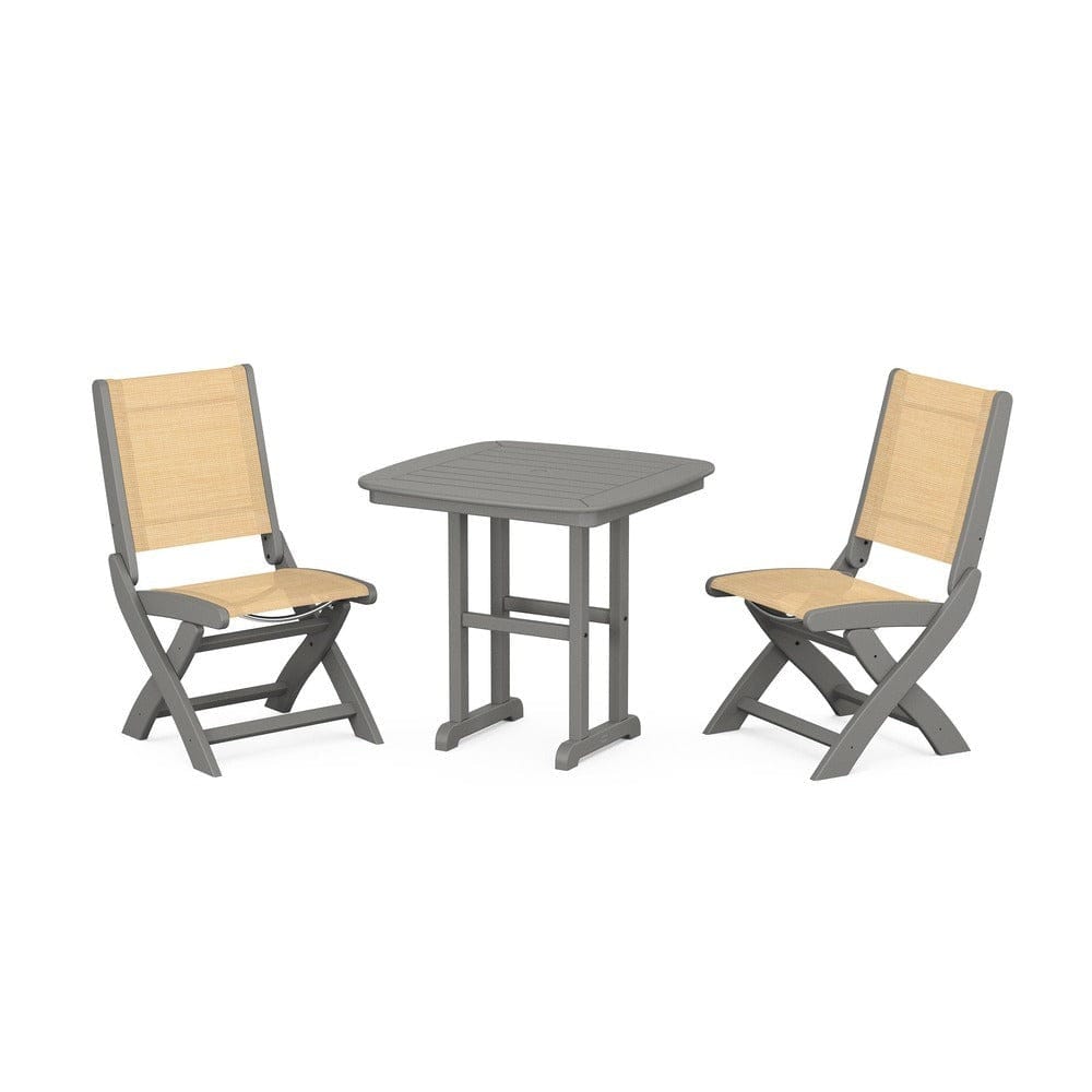 POLYWOOD® Outdoor Furniture Slate Grey / Dupioni Apricot Sling POLYWOOD® - Coastal Folding Side Chair 3-Piece Dining Set - PWS1207