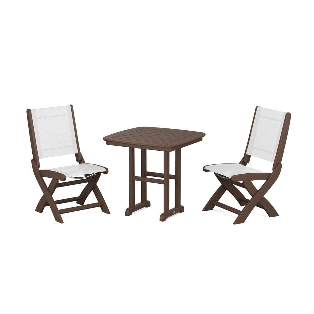 POLYWOOD® Outdoor Furniture Mahogany / White Sling POLYWOOD® - Coastal Folding Side Chair 3-Piece Dining Set - PWS1207