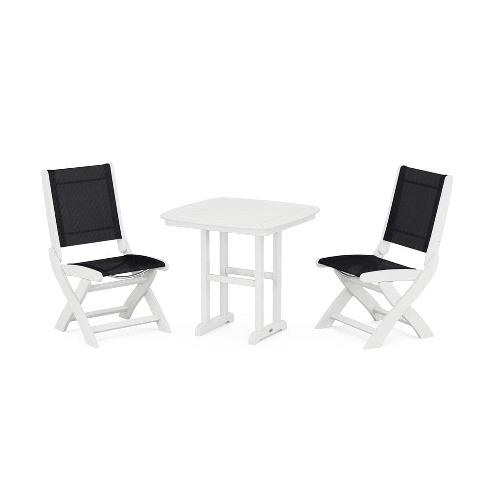 POLYWOOD® Outdoor Furniture White / Black Sling POLYWOOD® - Coastal Folding Side Chair 3-Piece Dining Set - PWS1207