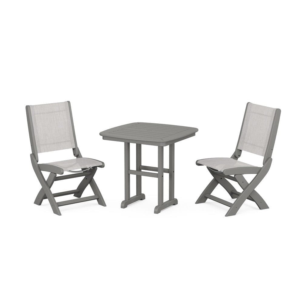 POLYWOOD® Outdoor Furniture Slate Grey / Parchment Sling POLYWOOD® - Coastal Folding Side Chair 3-Piece Dining Set - PWS1207