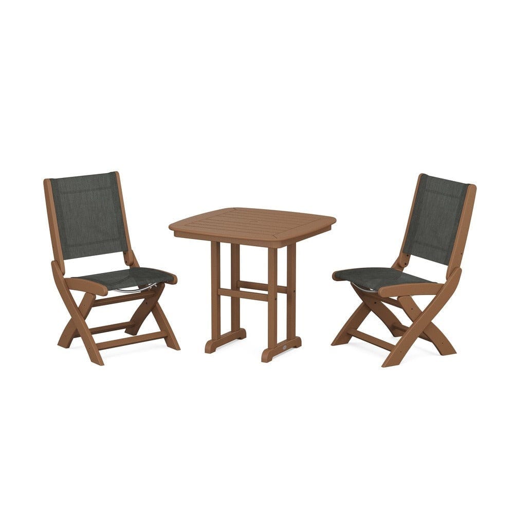 POLYWOOD® Outdoor Furniture Teak / Ember Sling POLYWOOD® - Coastal Folding Side Chair 3-Piece Dining Set - PWS1207