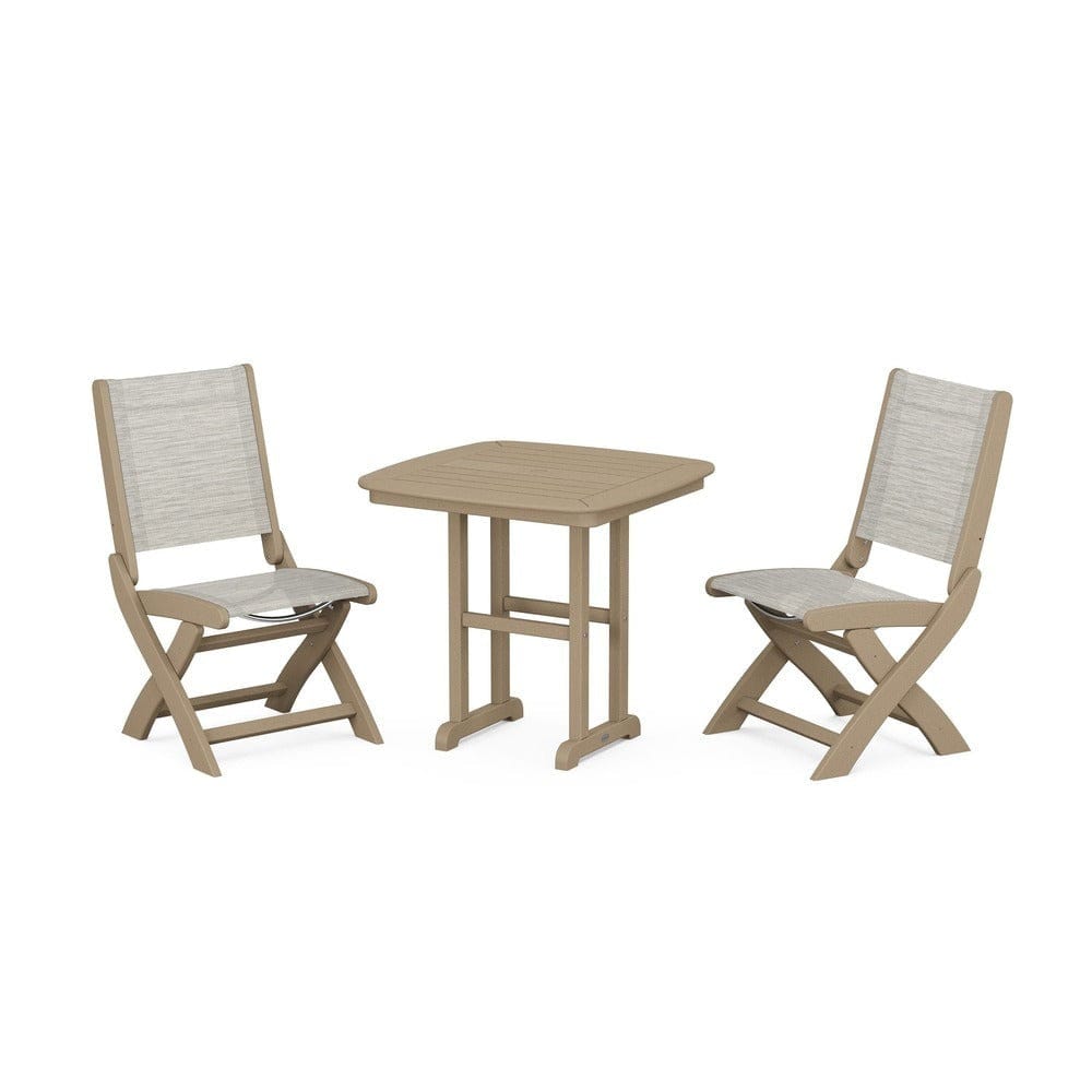 POLYWOOD® Outdoor Furniture Vintage Sahara / Birch Sling POLYWOOD® - Coastal Folding Side Chair 3-Piece Dining Set - PWS1207