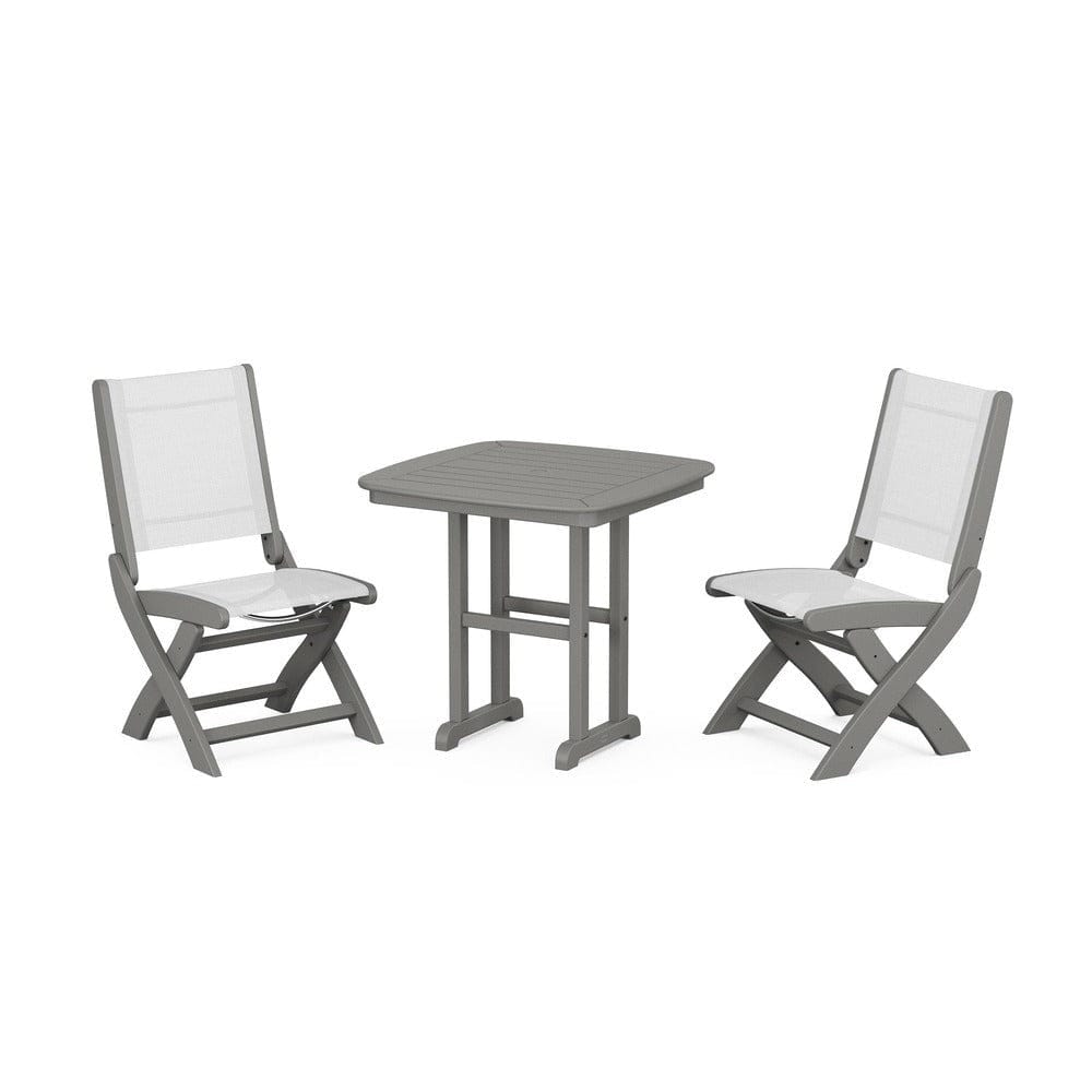 POLYWOOD® Outdoor Furniture Slate Grey / White Sling POLYWOOD® - Coastal Folding Side Chair 3-Piece Dining Set - PWS1207