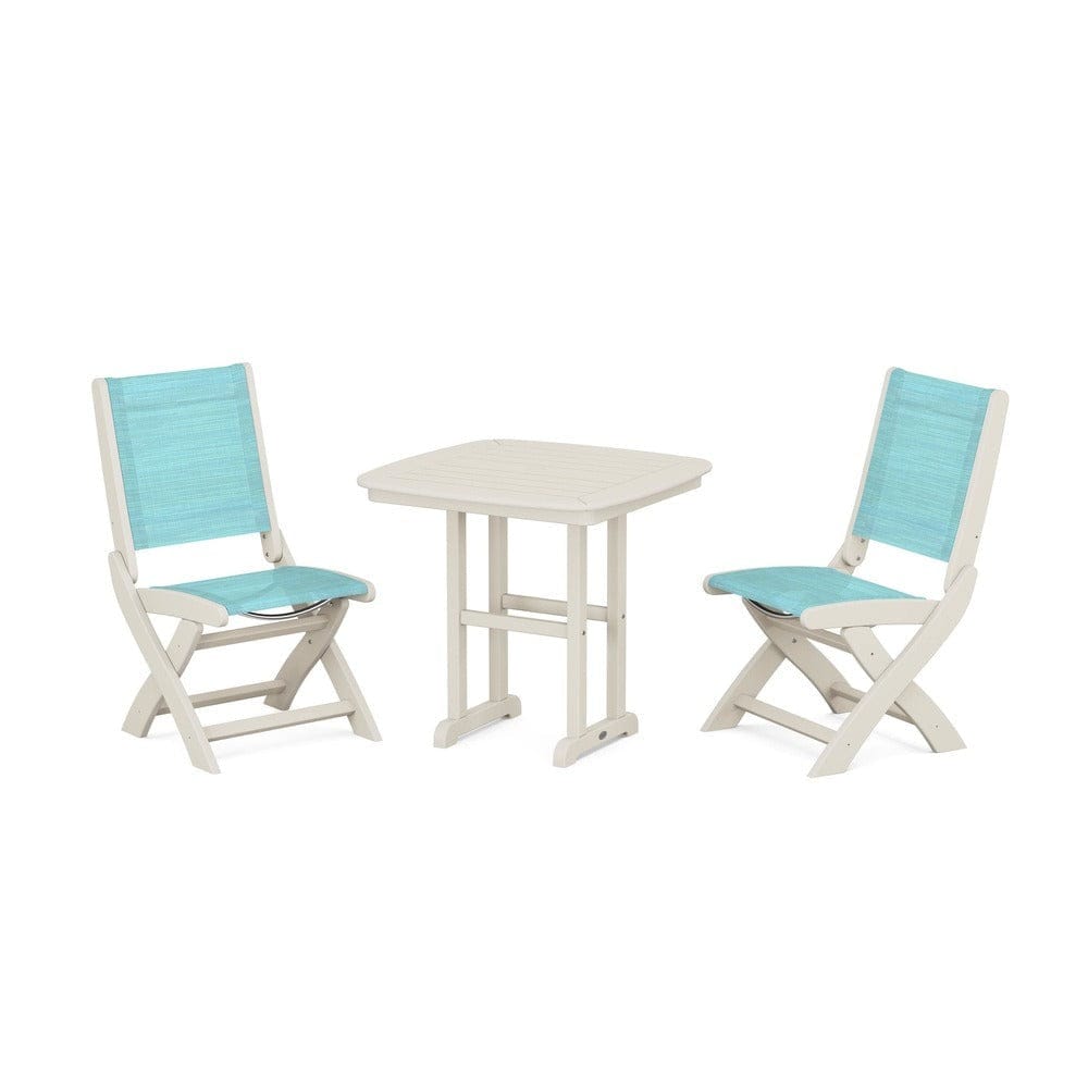 POLYWOOD® Outdoor Furniture Sand / Dupioni Aquamarine Sling POLYWOOD® - Coastal Folding Side Chair 3-Piece Dining Set - PWS1207