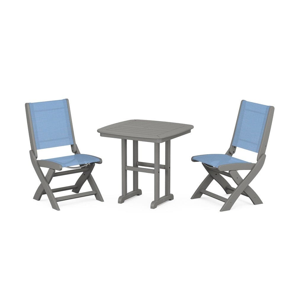 POLYWOOD® Outdoor Furniture Slate Grey / Poolside Sling POLYWOOD® - Coastal Folding Side Chair 3-Piece Dining Set - PWS1207