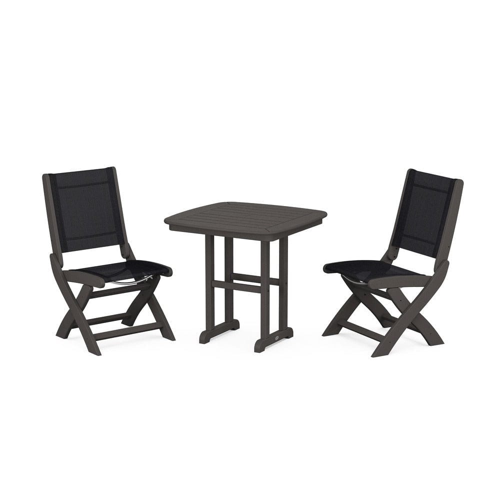 POLYWOOD® Outdoor Furniture Vintage Coffee / Black Sling POLYWOOD® - Coastal Folding Side Chair 3-Piece Dining Set - PWS1207