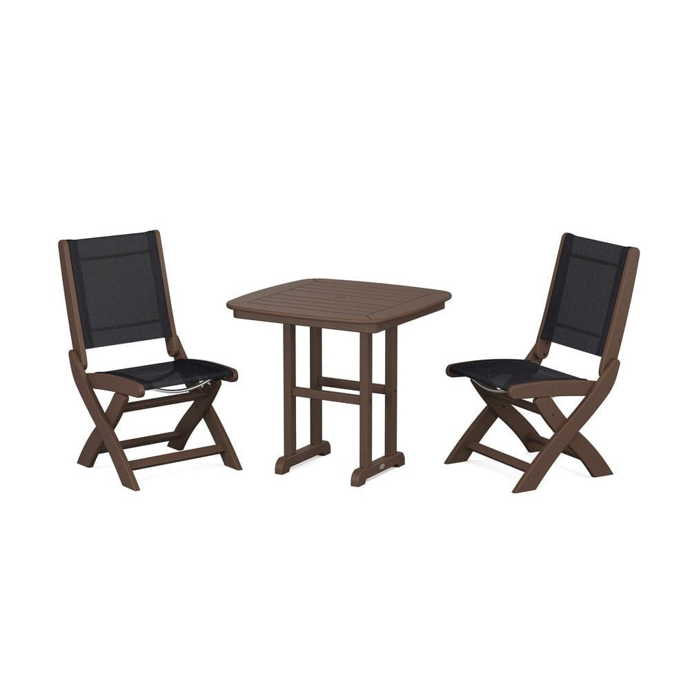 POLYWOOD® Outdoor Furniture Mahogany / Black Sling POLYWOOD® - Coastal Folding Side Chair 3-Piece Dining Set - PWS1207