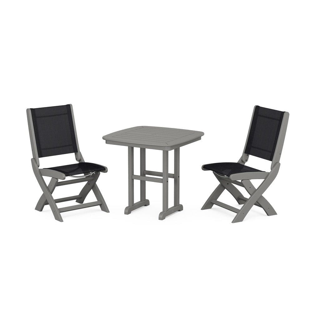 POLYWOOD® Outdoor Furniture Slate Grey / Black Sling POLYWOOD® - Coastal Folding Side Chair 3-Piece Dining Set - PWS1207