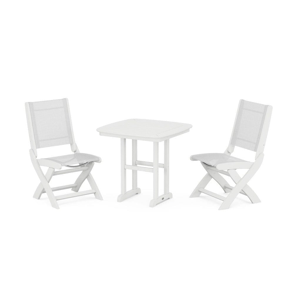 POLYWOOD® Outdoor Furniture White / White Sling POLYWOOD® - Coastal Folding Side Chair 3-Piece Dining Set - PWS1207