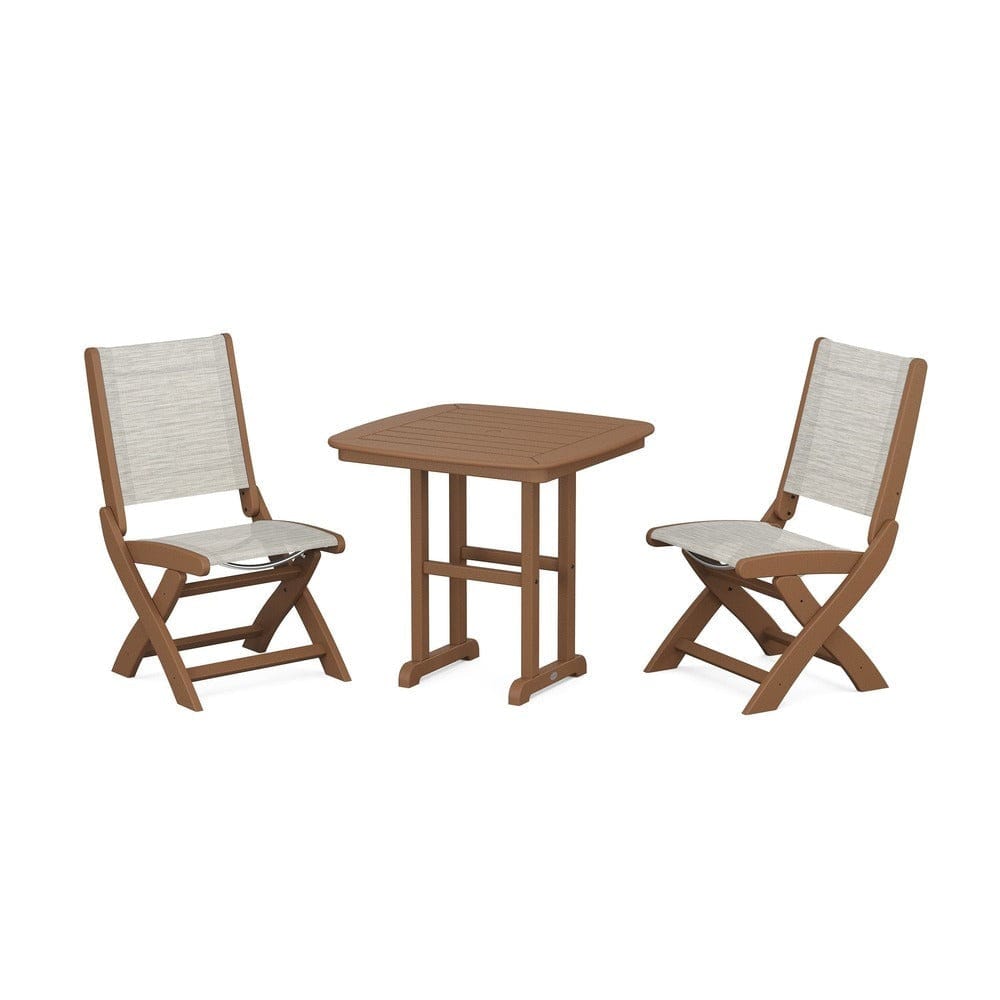 POLYWOOD® Outdoor Furniture Teak / Birch Sling POLYWOOD® - Coastal Folding Side Chair 3-Piece Dining Set - PWS1207