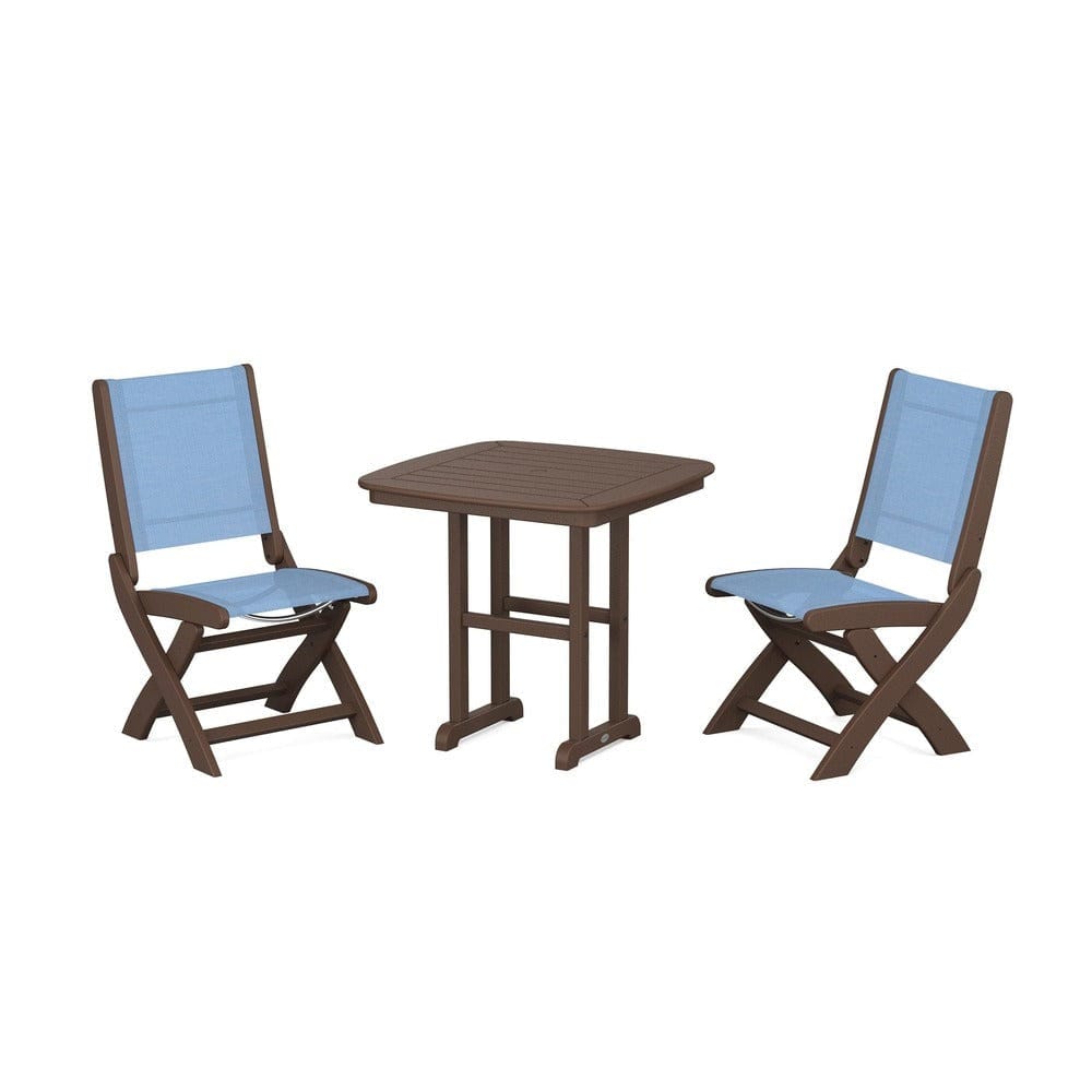 POLYWOOD® Outdoor Furniture Mahogany / Poolside Sling POLYWOOD® - Coastal Folding Side Chair 3-Piece Dining Set - PWS1207