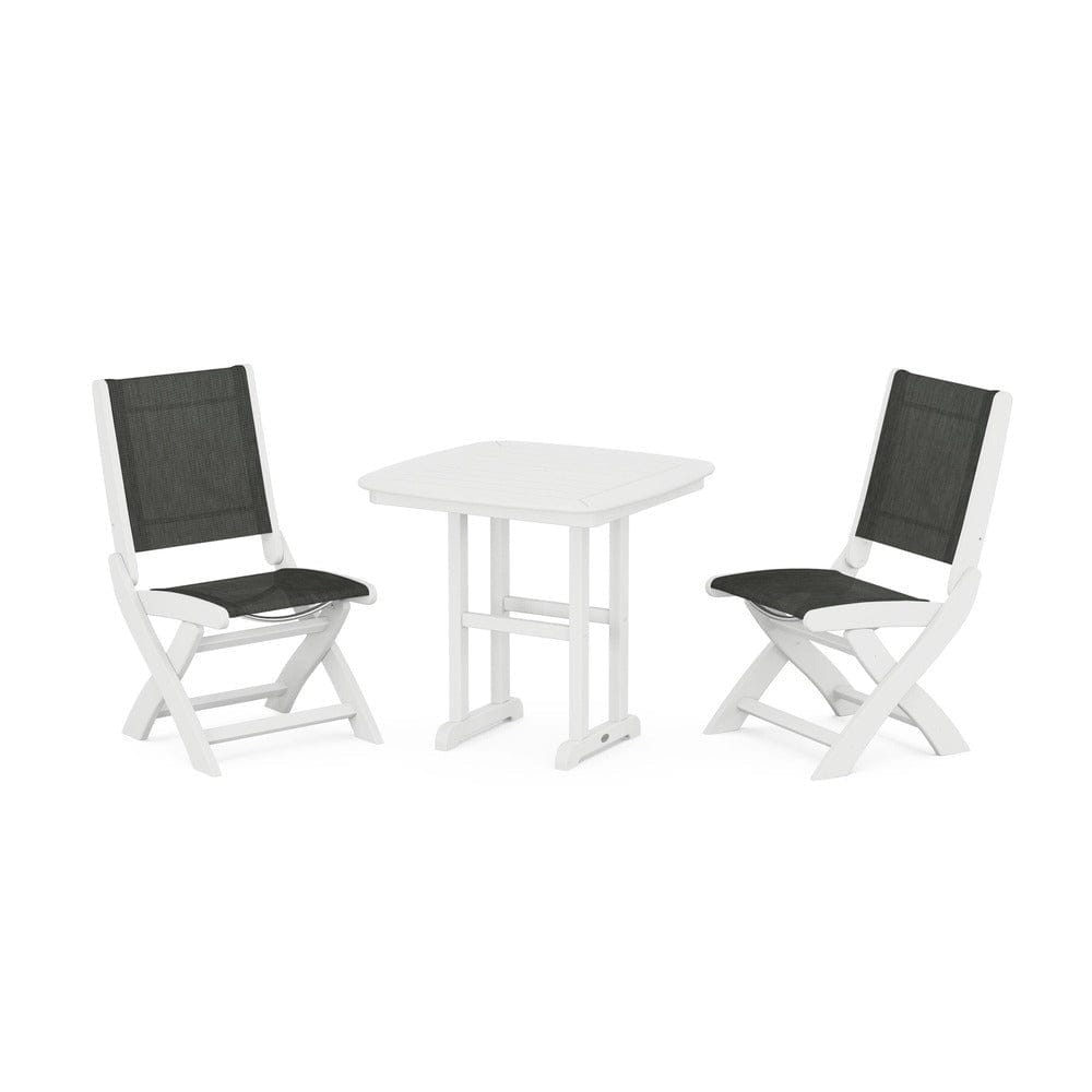 POLYWOOD® Outdoor Furniture White / Ember Sling POLYWOOD® - Coastal Folding Side Chair 3-Piece Dining Set - PWS1207